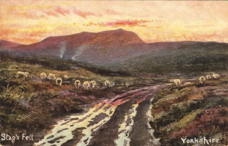 Oil painting of sheep on a hillside at sunset, there's smoke in the distance